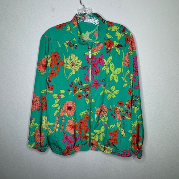 Susan Graver Jackets & Blazers - Susan Graver Women's 1X Floral Zip Front‎ Jacket Green Multicolor Lightweight